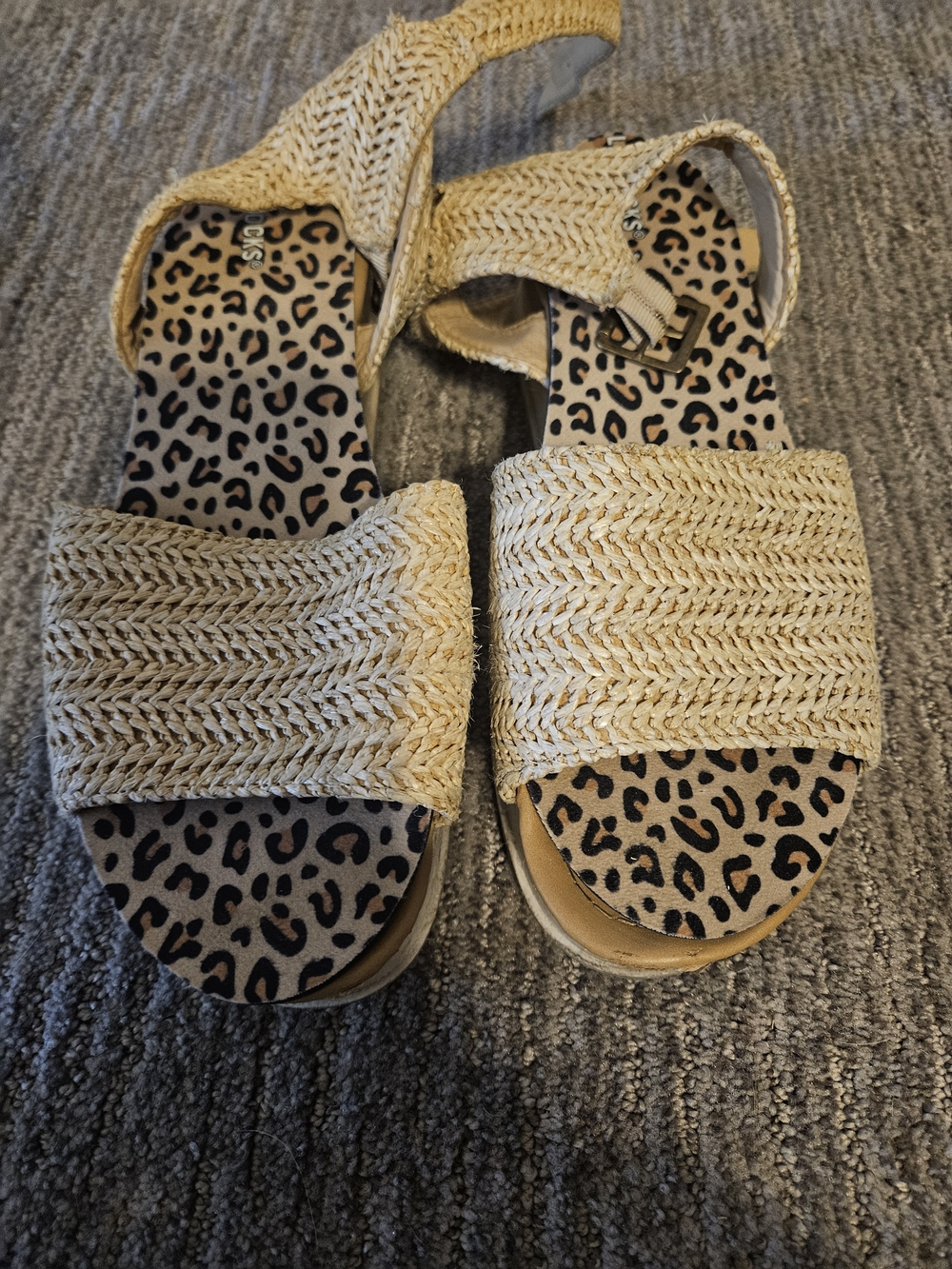 Woven Straw Platform Sandals in Natural with Leopard Insole